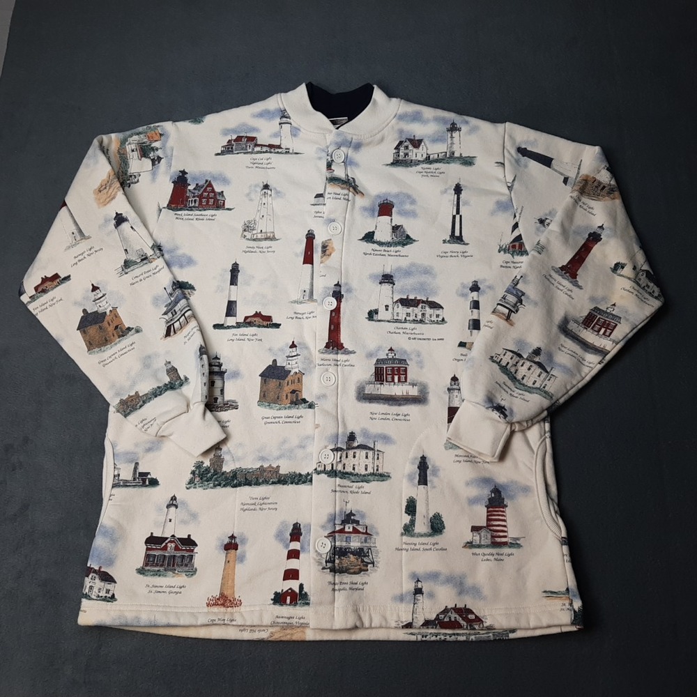 Art Unlimited Sportswear Sweater Womens Large White Lighthouse Print USA